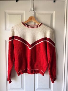 Women's Red & White Chevron Crewneck Sweater